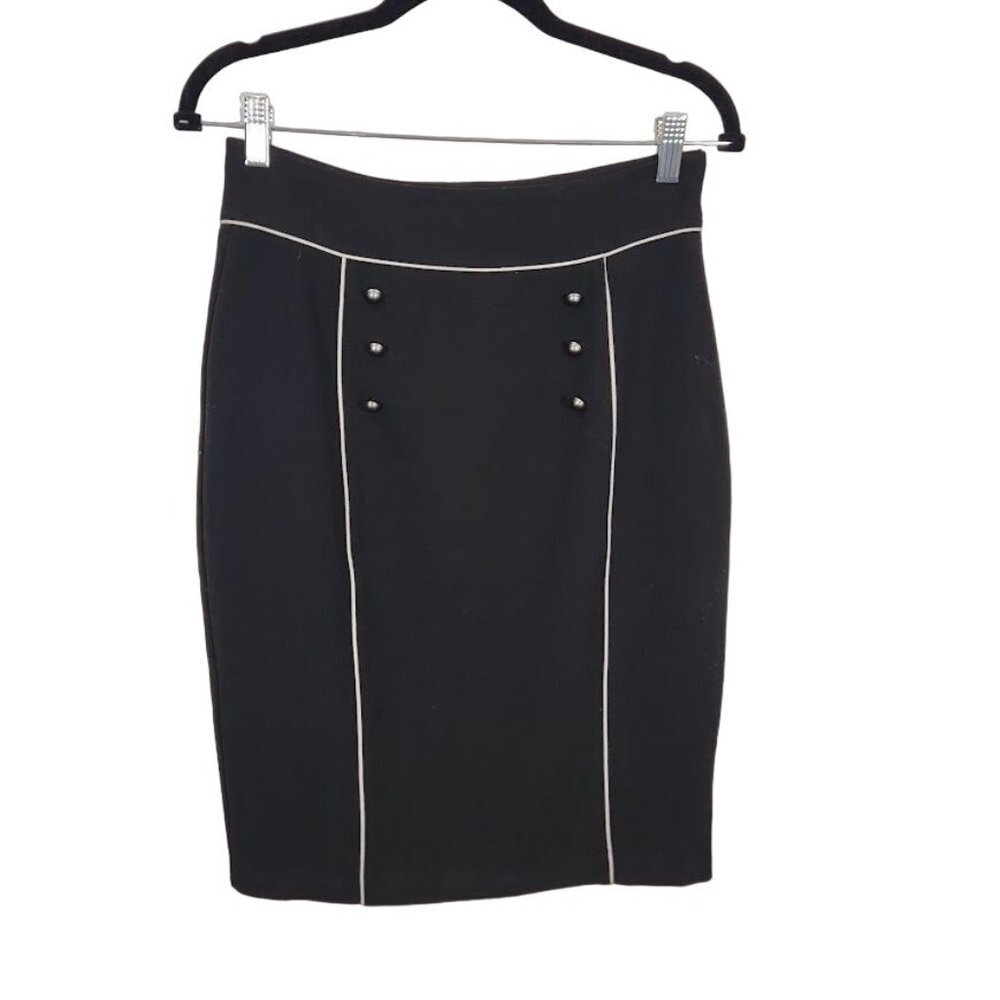 DE Collection Piping Trim Pencil Skirt in Black -‎ Size Small
